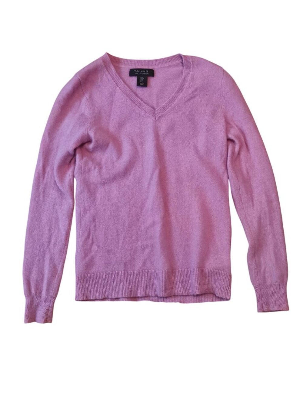 Tahari Womens 100% Cashmere V-Neck Sweater Small Lilac Pink